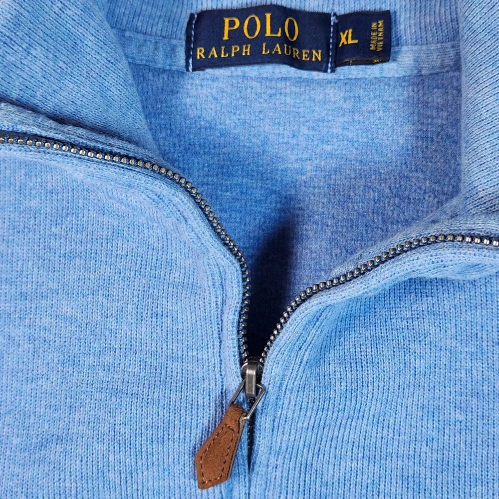 Polo Ralph Lauren‎ Men's Blue 1/4 Zip Pullover Sweater Embroidered Pony XL Mint